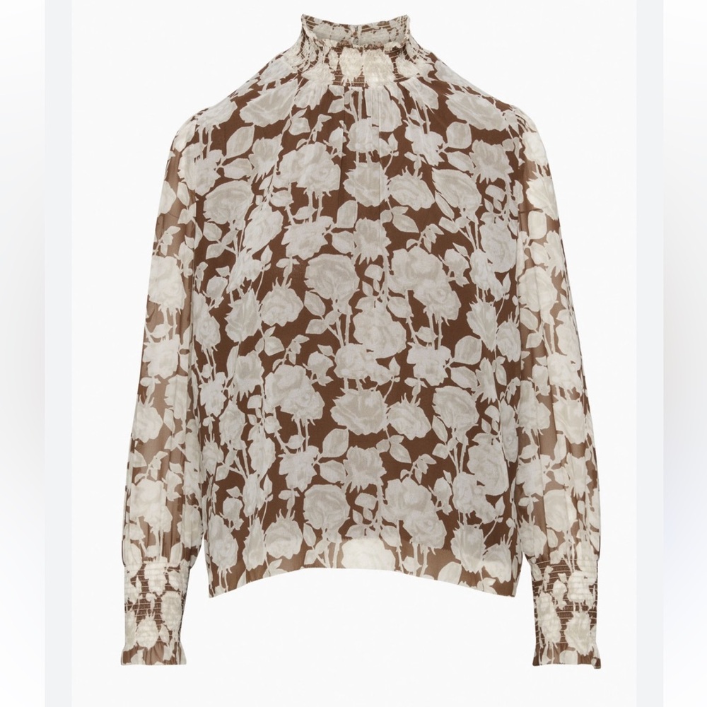 Aritzia Valencia Top Smocked Long Sleeve Floral Blouse